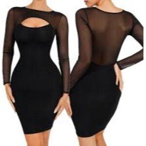 Feelingirl Women's Mini Dress Bodycon Slimming Long Sleeve Cocktail Black Sz XL